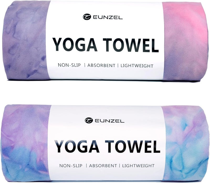 Eunzel 2 Pack Hot Yoga Towel Non Slip Yoga Mat Towel Non-Slip Sweat Absorbent Microfiber Towel for Hot Yoga, Pilates and Workout 72" x 26.5", Purple & Blue/Purple & Green - Image 1